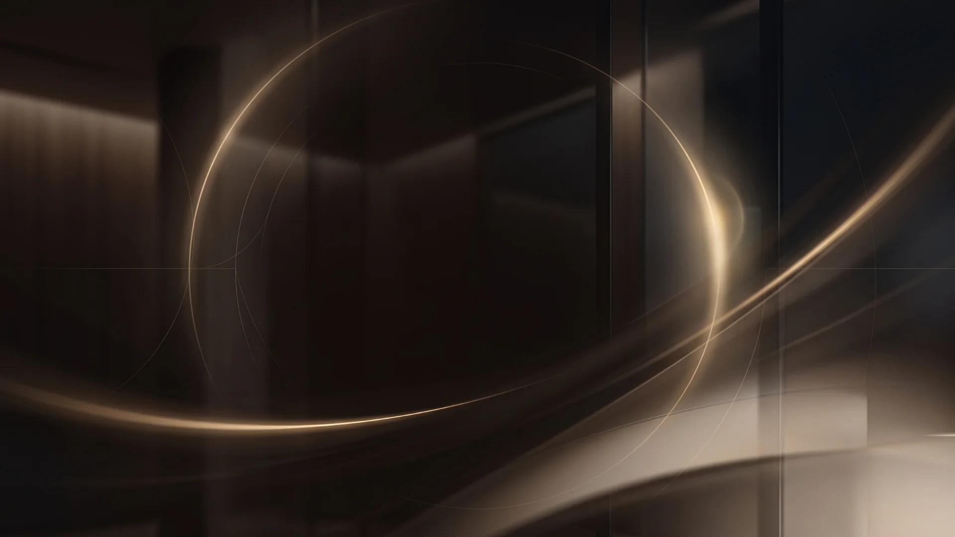 Abstract circular champagne-gold light on a dark Velisi background